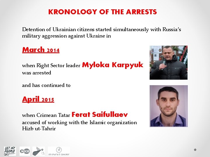 KRONOLOGY OF THE ARRESTS Detention of Ukrainian citizens started simultaneously with Russia’s military aggression