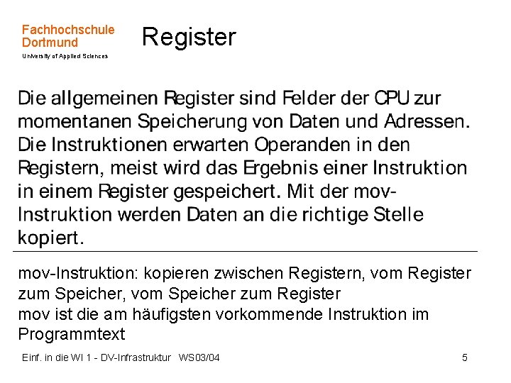 Fachhochschule Dortmund Register University of Applied Sciences mov-Instruktion: kopieren zwischen Registern, vom Register zum