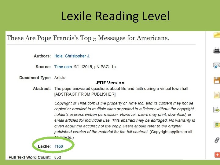 Lexile Reading Level . PDF Version 