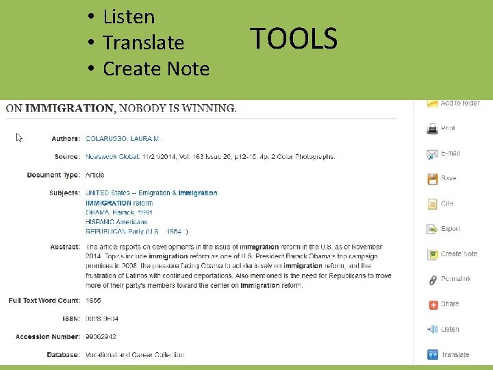  • Listen • Translate • Create Note TOOLS 