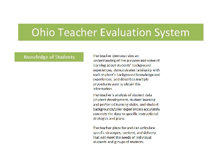 Ohio Teacher Evaluation System Knowledge of Students 