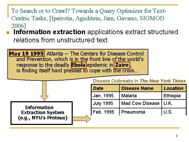 To Search or to Crawl? Towards a Query Optimizer for Text. Centric Tasks, [Ipeirotis,