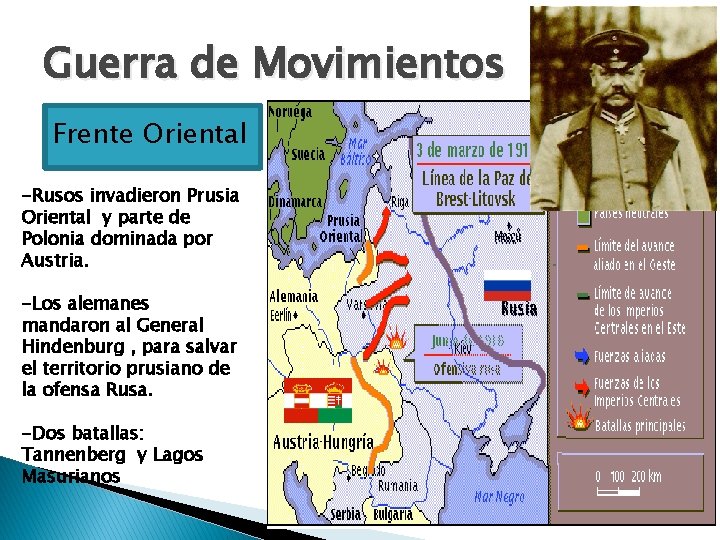 Guerra de Movimientos Frente Oriental -Rusos invadieron Prusia Oriental y parte de Polonia dominada