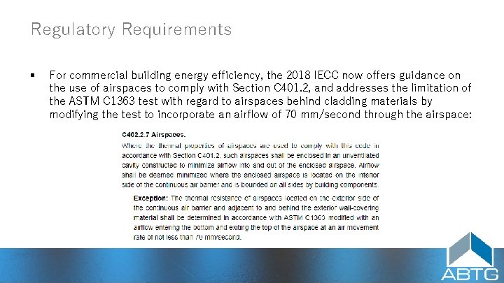 Regulatory Requirements § For commercial building energy efficiency, the 2018 IECC now offers guidance