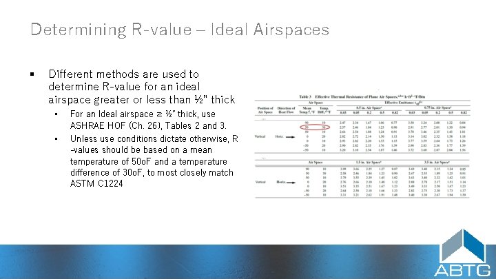 Determining R‑value – Ideal Airspaces § Different methods are used to determine R‑value for