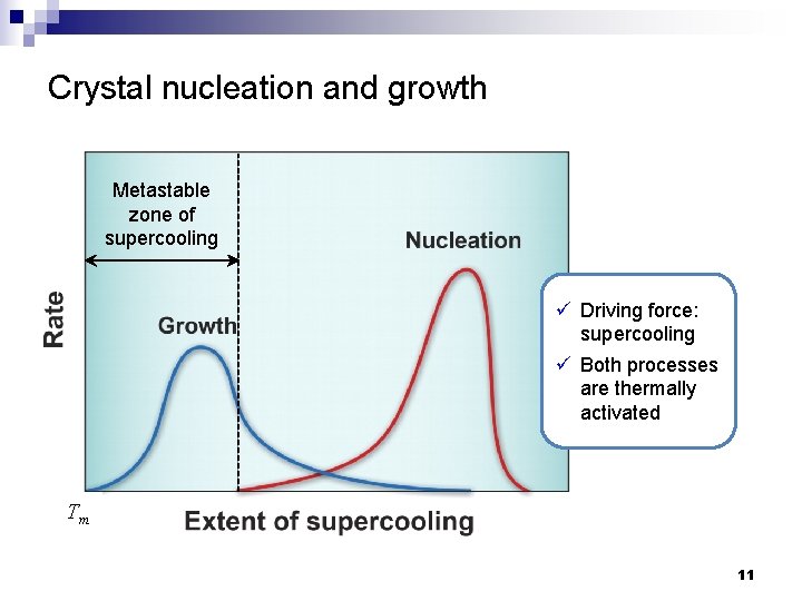 Crystal nucleation and growth Metastable zone of supercooling ü Driving force: supercooling ü Both