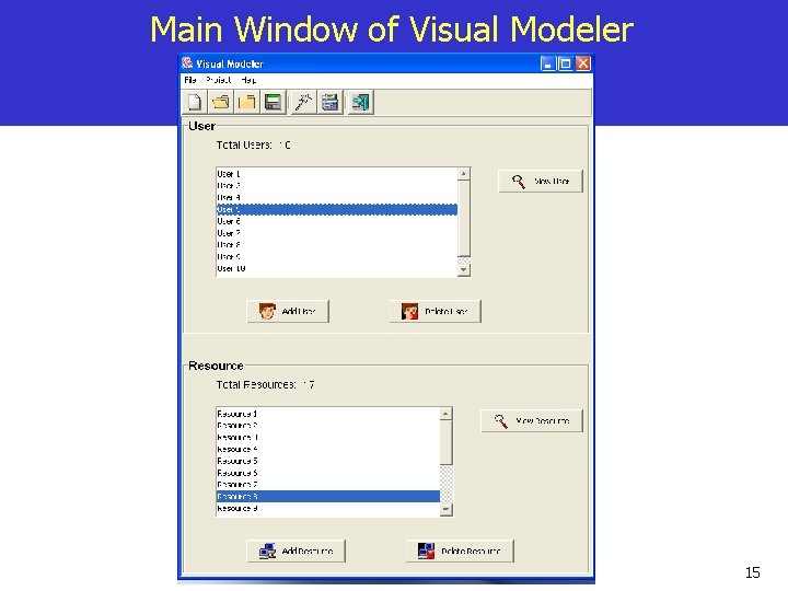 Main Window of Visual Modeler 15 