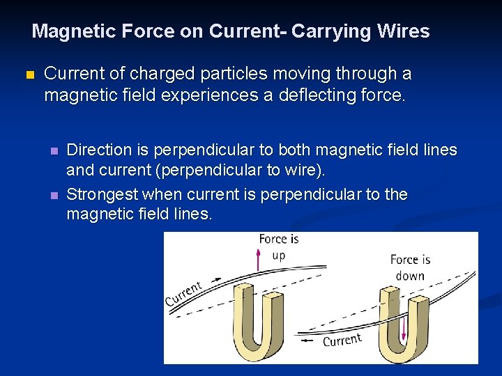 Magnetic Force on Current- Carrying Wires n Current of charged particles moving through a