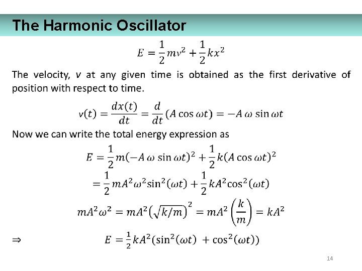 The Harmonic Oscillator 14 