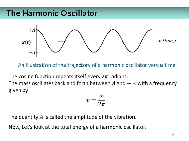 The Harmonic Oscillator An illustration of the trajectory of a harmonic oscillator versus time.