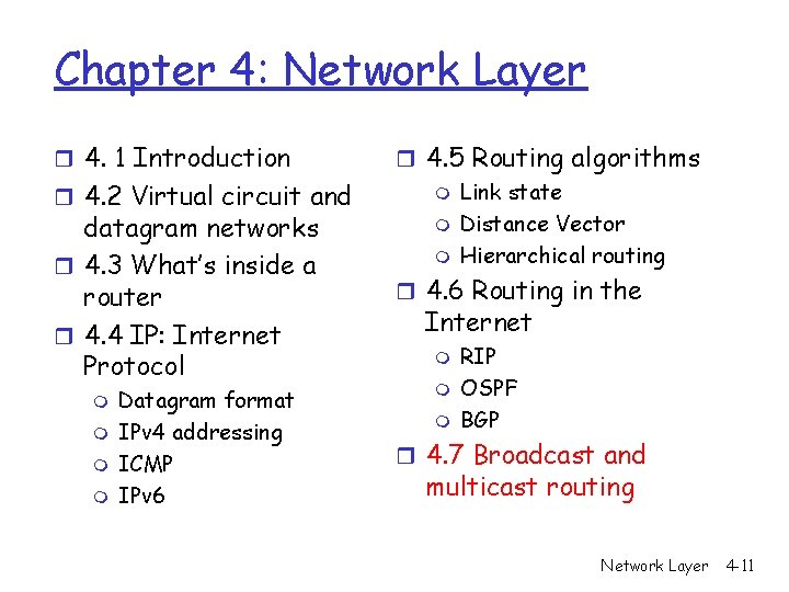 Chapter 4: Network Layer r 4. 1 Introduction r 4. 2 Virtual circuit and