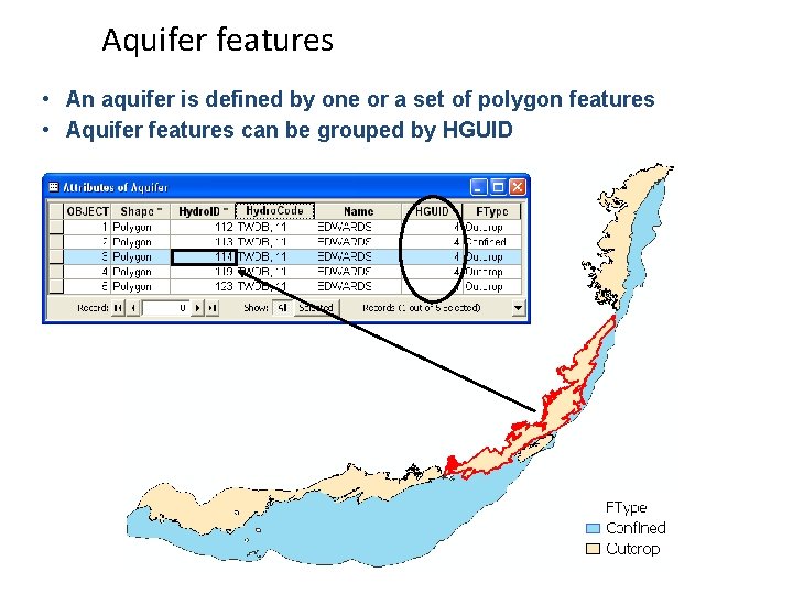 Aquifer features • An aquifer is defined by one or a set of polygon