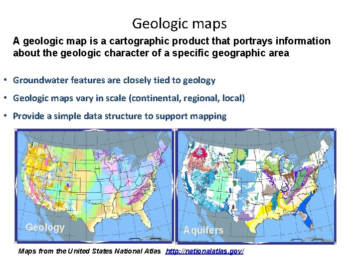 Geologic maps A geologic map is a cartographic product that portrays information about the