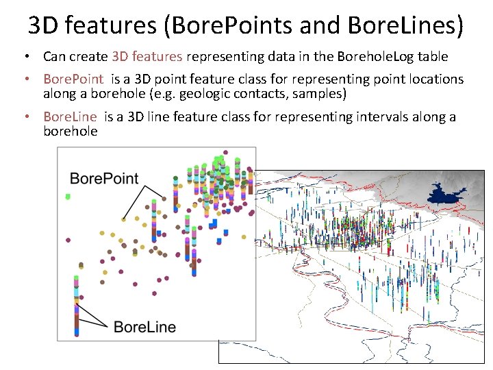 3 D features (Bore. Points and Bore. Lines) • Can create 3 D features