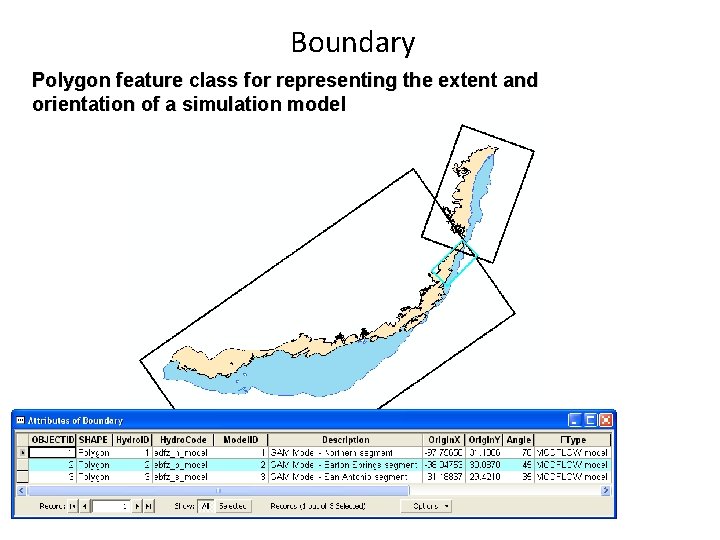 Boundary Polygon feature class for representing the extent and orientation of a simulation model