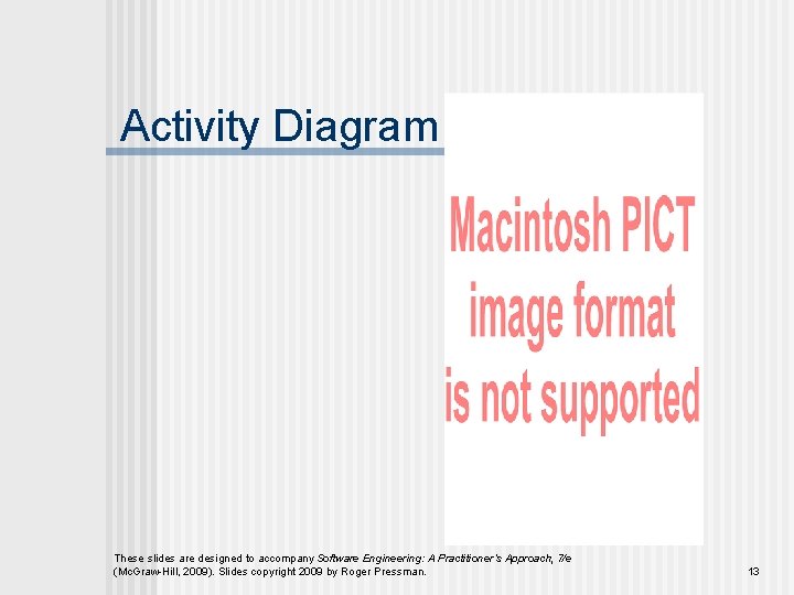 Activity Diagram These slides are designed to accompany Software Engineering: A Practitioner’s Approach, 7/e