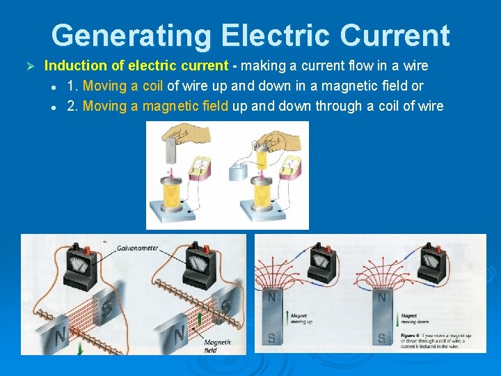 Generating Electric Current Ø Induction of electric current - making a current flow in Generating Electric Current Ø Induction of electric current - making a current flow in