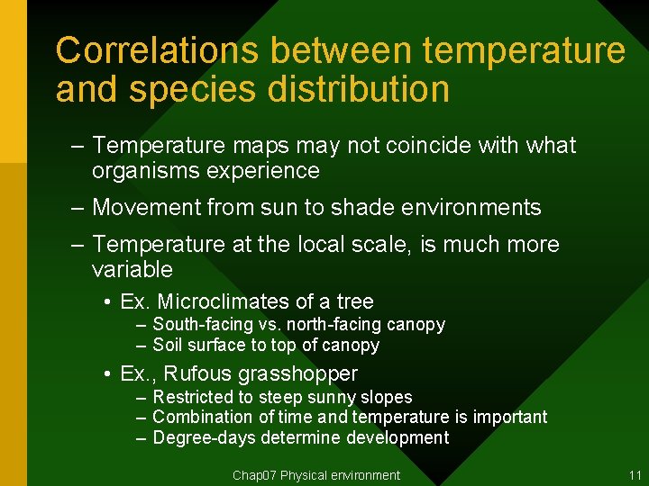 Correlations between temperature and species distribution – Temperature maps may not coincide with what