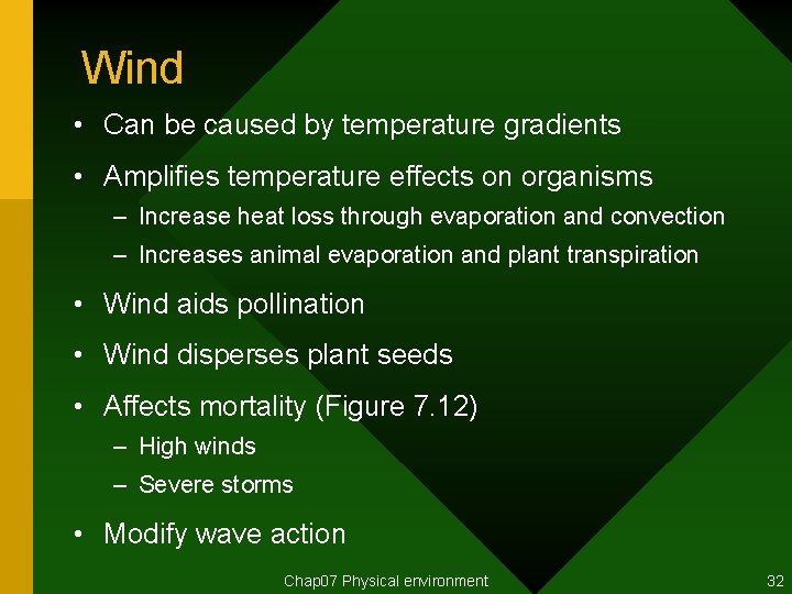 Wind • Can be caused by temperature gradients • Amplifies temperature effects on organisms