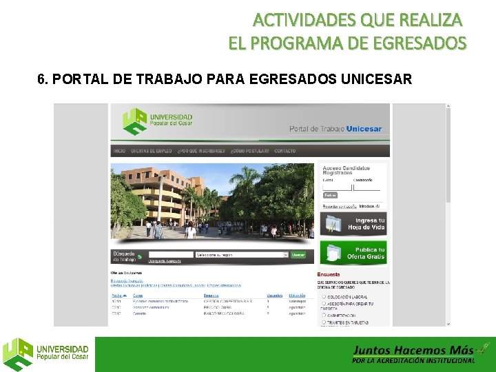 ACTIVIDADES QUE REALIZA EL PROGRAMA DE EGRESADOS 6. PORTAL DE TRABAJO PARA EGRESADOS UNICESAR