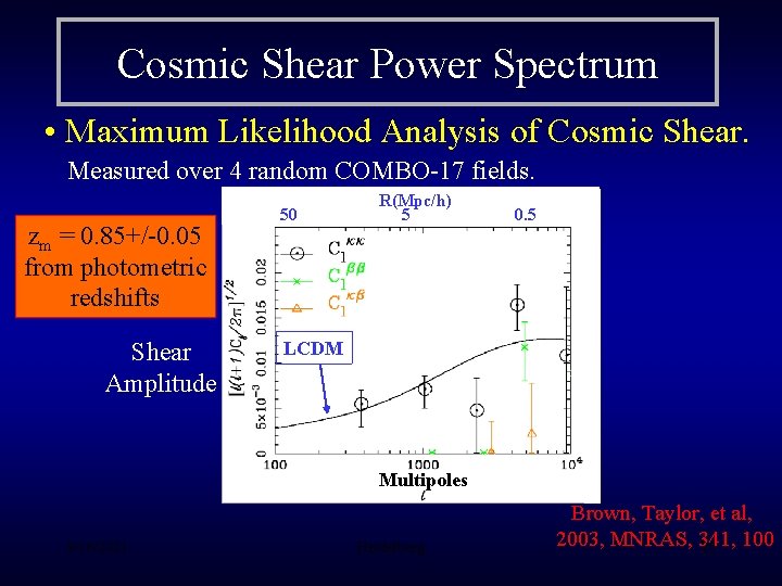Cosmic Shear Power Spectrum • Maximum Likelihood Analysis of Cosmic Shear. Measured over 4