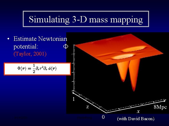 Simulating 3 -D mass mapping • Estimate Newtonian potential: F (Taylor, 2001) 1 z