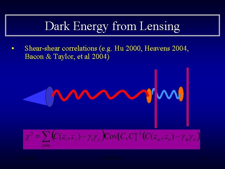 Dark Energy from Lensing • Shear-shear correlations (e. g. Hu 2000, Heavens 2004, Bacon