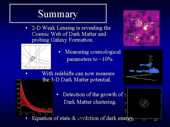 Summary • 2 -D Weak Lensing is revealing the Cosmic Web of Dark Matter