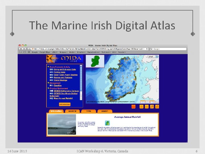 The Marine Irish Digital Atlas 16 June 2013 ICAN Workshop 6, Victoria, Canada 6