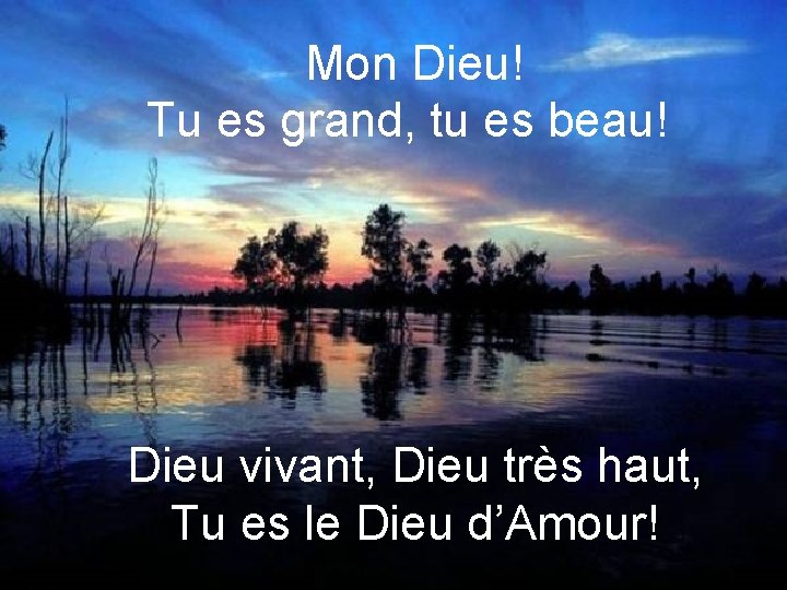 Mon Dieu! Tu es grand, tu es beau! Dieu vivant, Dieu très haut, Tu