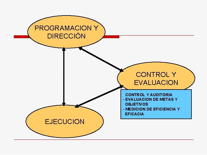 PROGRAMACION Y DIRECCIÓN CONTROL Y EVALUACION - CONTROL Y AUDITORIA - EVALUACION DE METAS