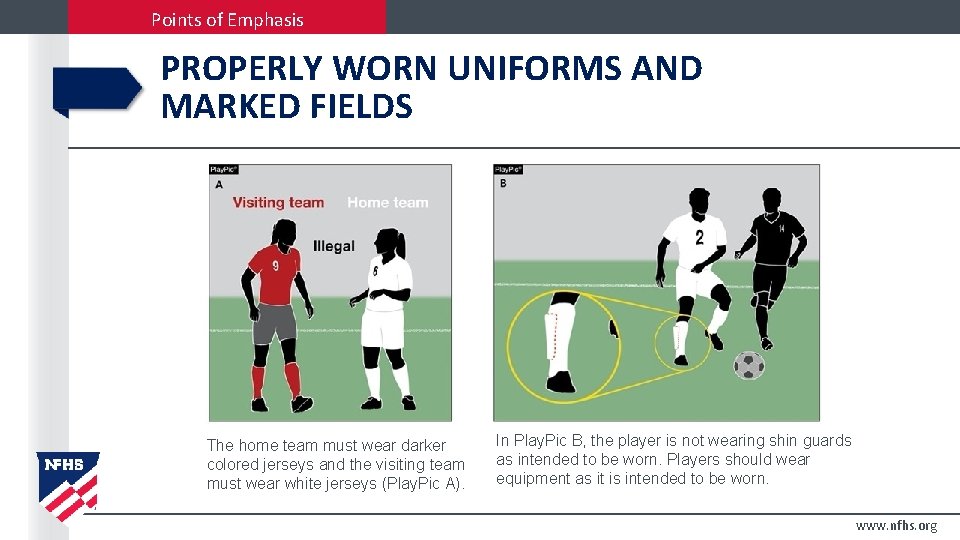 Points of Emphasis PROPERLY WORN UNIFORMS AND MARKED FIELDS The home team must wear