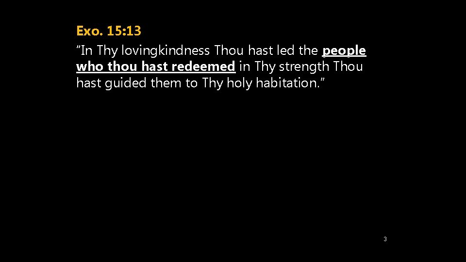 Exo. 15: 13 “In Thy lovingkindness Thou hast led the people who thou hast