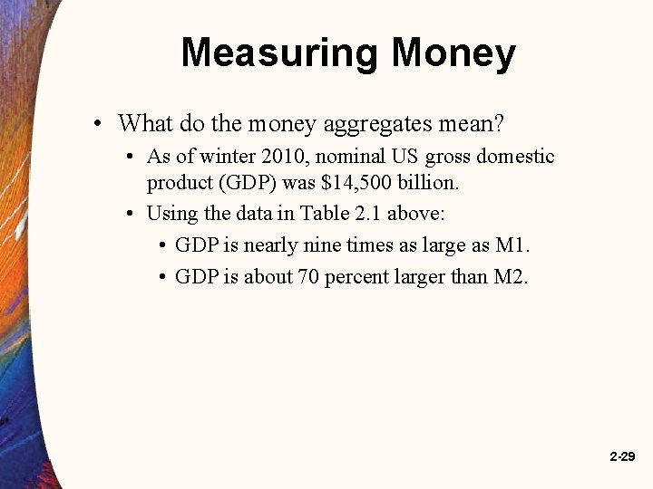 Measuring Money • What do the money aggregates mean? • As of winter 2010,