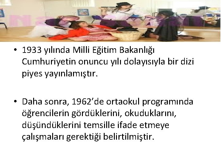  • 1933 yılında Milli Eğitim Bakanlığı Cumhuriyetin onuncu yılı dolayısıyla bir dizi piyes