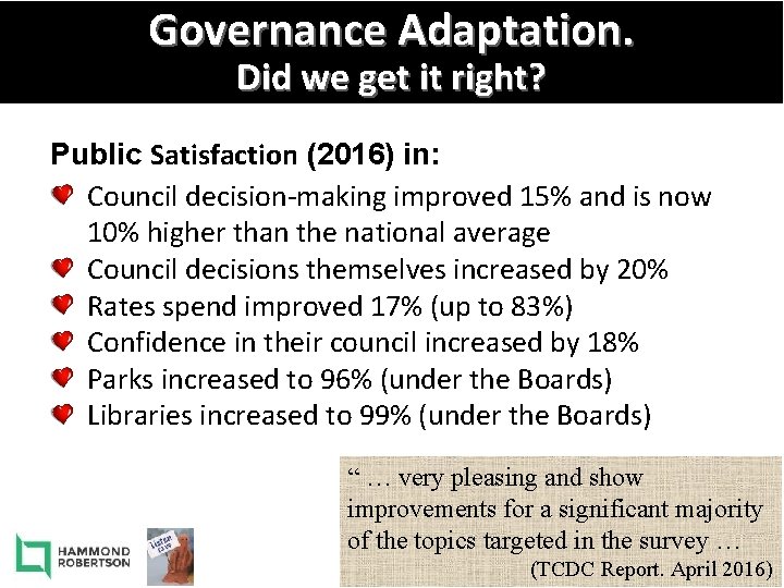 Governance Adaptation. Did we get it right? Public Satisfaction (2016) in: Council decision-making improved