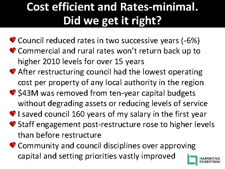 Cost efficient and Rates-minimal. Did we get it right? Council reduced rates in two