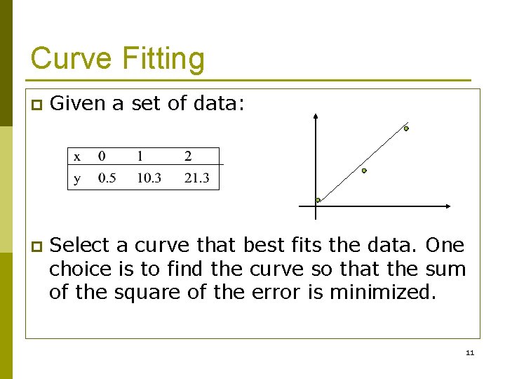 Curve Fitting p Given a set of data: p Select a curve that best