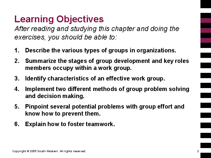 Learning Objectives After reading and studying this chapter and doing the exercises, you should