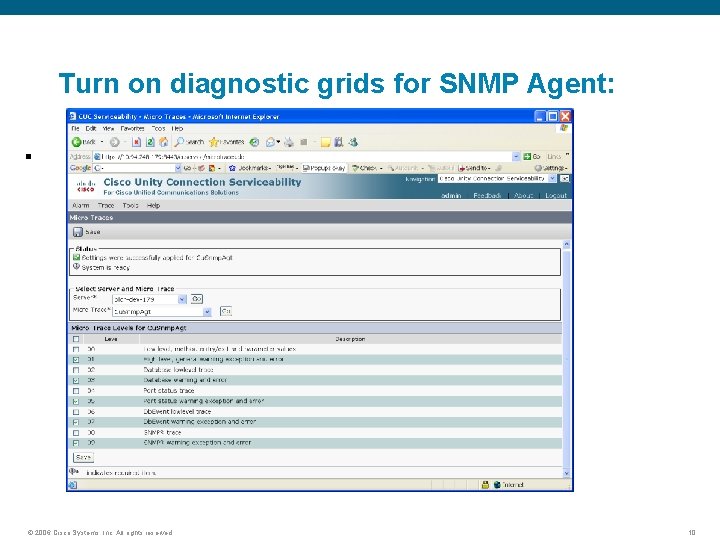 Turn on diagnostic grids for SNMP Agent: § © 2006 Cisco Systems, Inc. All