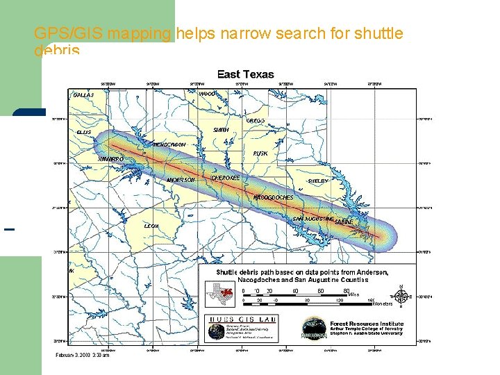 GPS/GIS mapping helps narrow search for shuttle debris 