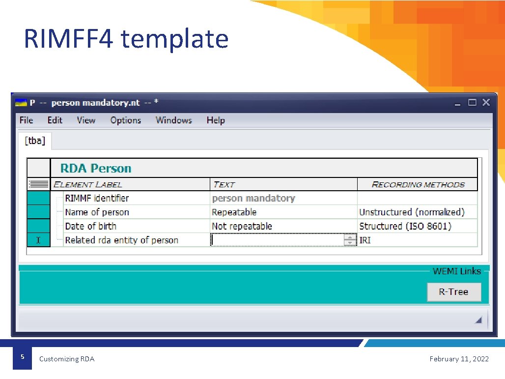 RIMFF 4 template 5 Customizing RDA February 11, 2022 