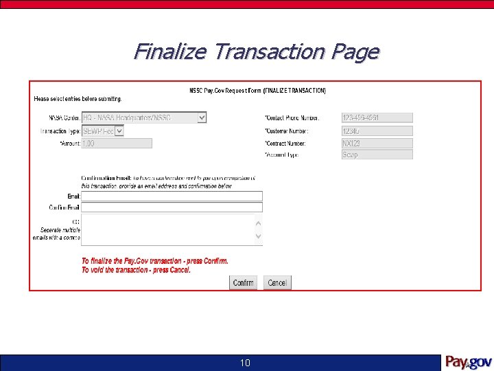 Finalize Transaction Page 10 