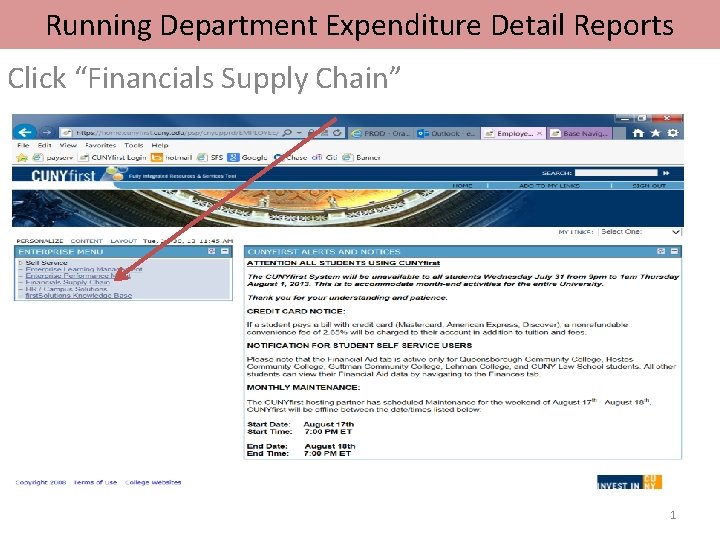 Running Department Expenditure Detail Reports Click “Financials Supply Chain” 1 