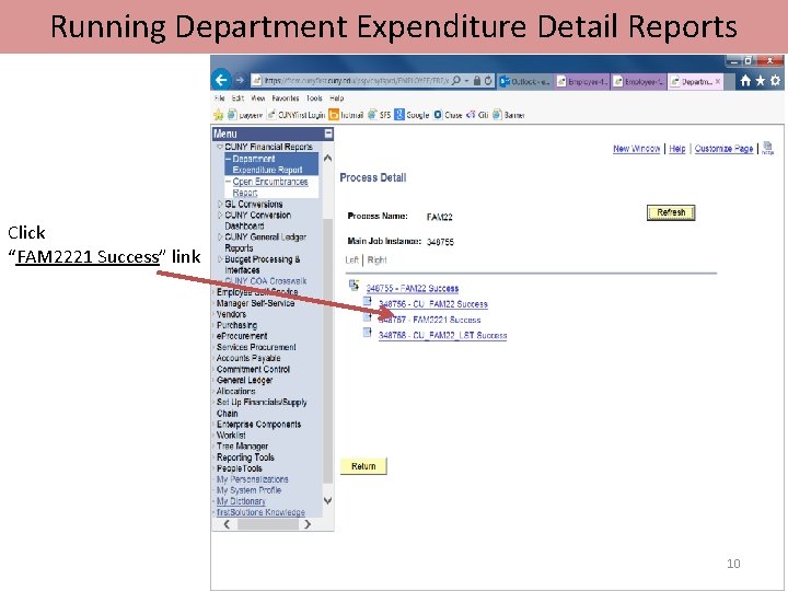 Running Department Expenditure Detail Reports Click “FAM 2221 Success” link 10 