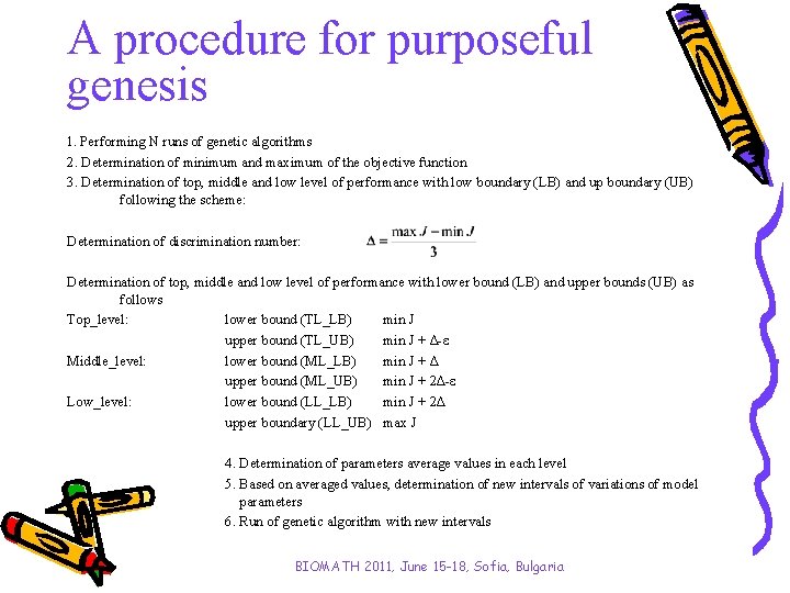 A procedure for purposeful genesis 1. Performing N runs of genetic algorithms 2. Determination
