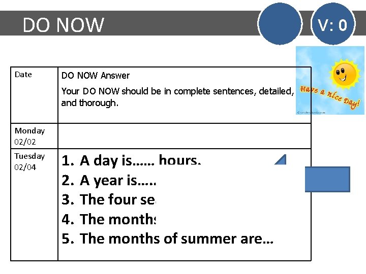 DO NOW Date DO NOW Answer Your DO NOW should be in complete sentences,