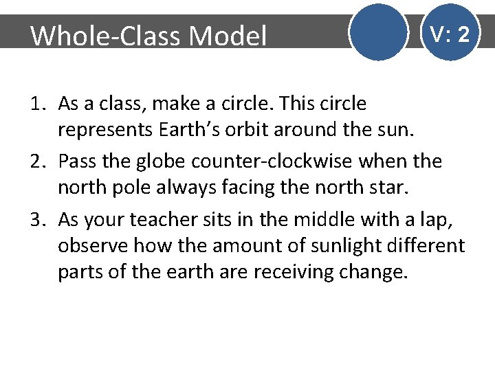 Whole-Class Model V: 2 1. As a class, make a circle. This circle represents