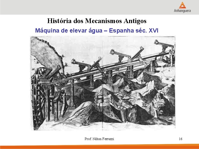 História dos Mecanismos Antigos Máquina de elevar água – Espanha séc. XVI Prof. Nilton