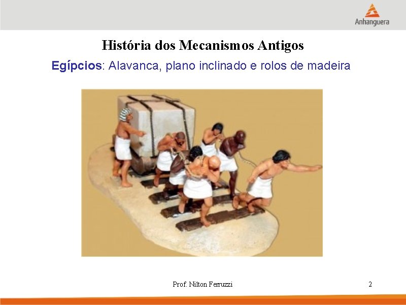 História dos Mecanismos Antigos Egípcios: Alavanca, plano inclinado e rolos de madeira Prof. Nilton